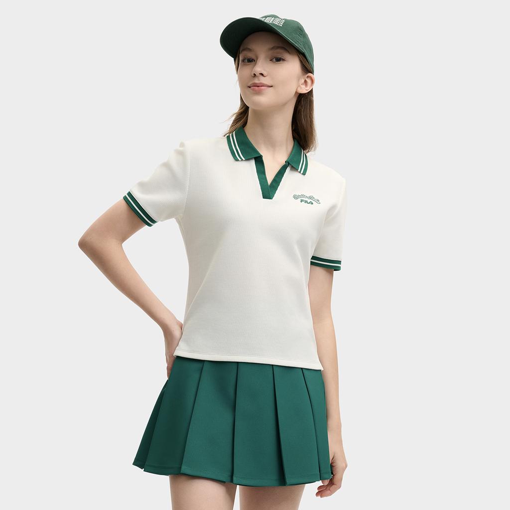 Fila Теннис Женская Мода Удобная Мягкая Повседневная Спортивная Футболка-поло Женские топы Облачно-белый A51W523101F-WT