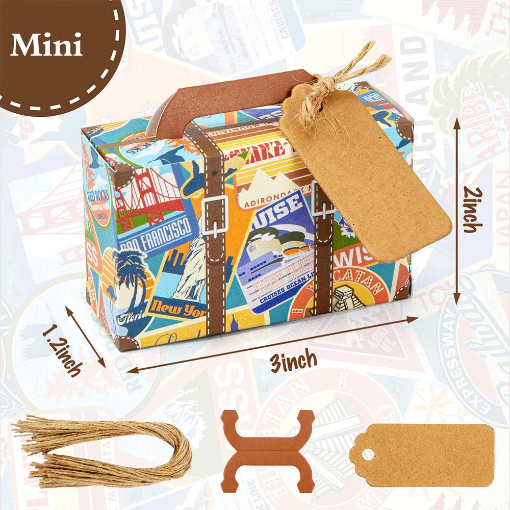 20/30/50PCS Mini Suitcase Party Favor Box with Tags Travel Party Decorations Bridal Shower Wedding Favors For Guests Candy Boxes