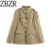 Za New Fall Women's Clothing 2025 Fashion Wind Strap Decorative Pocket Strap Padded Shoulder Long Sleeves Stand Collar Outwear 4341718