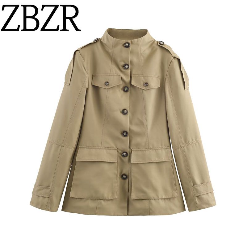Za New Fall Women's Clothing 2025 Fashion Wind Strap Decorative Pocket Strap Padded Shoulder Long Sleeves Stand Collar Outwear 4341718