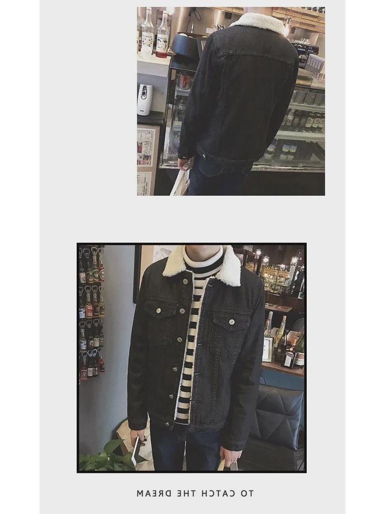 Мужская джинсовая куртка Slim Fit на зиму с подкладкой из бархата и овечьей шерсти