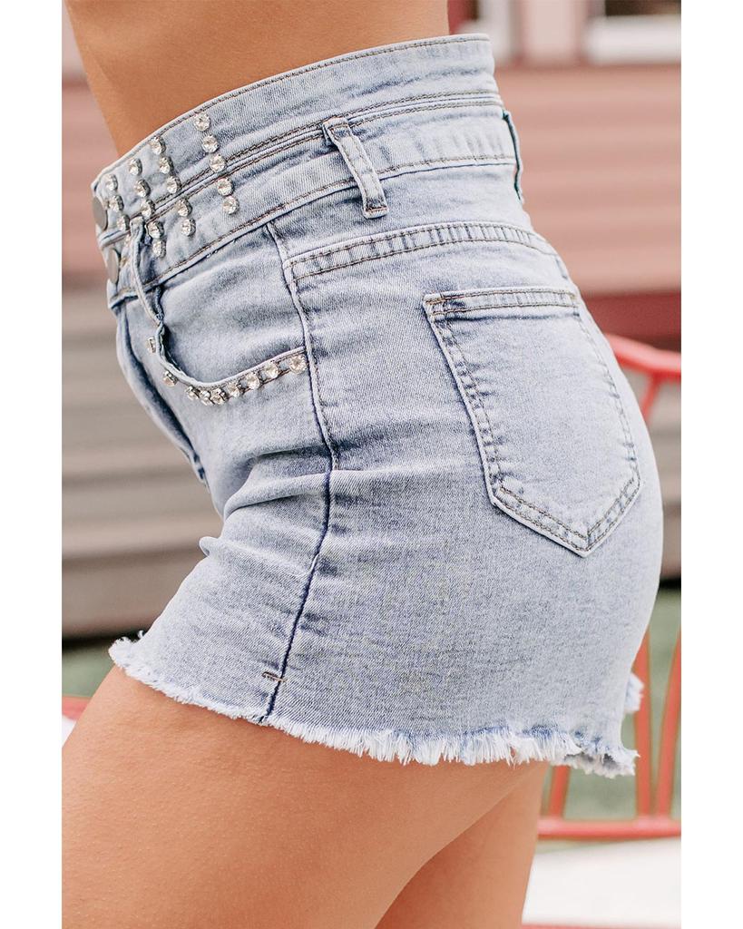 Azura Exchange Винтажные джинсовые шорты с эффектом потертости и бриллиантовыми заклепками