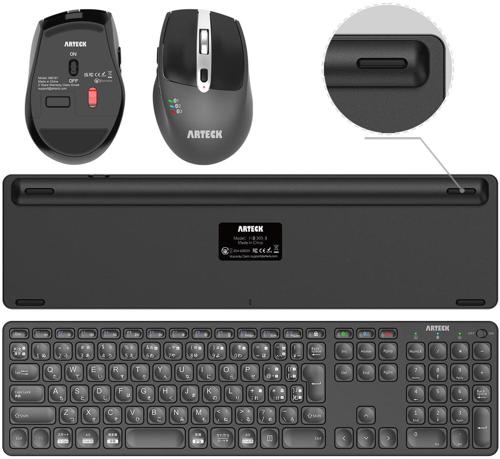 Arteck Bluetooth Keyboard and Mouse Set, Multi-Pairing, Connects To 3 Devices Simultaneously, Type-C Rechargeable, Full-Size Bluetooth Keyboard with
