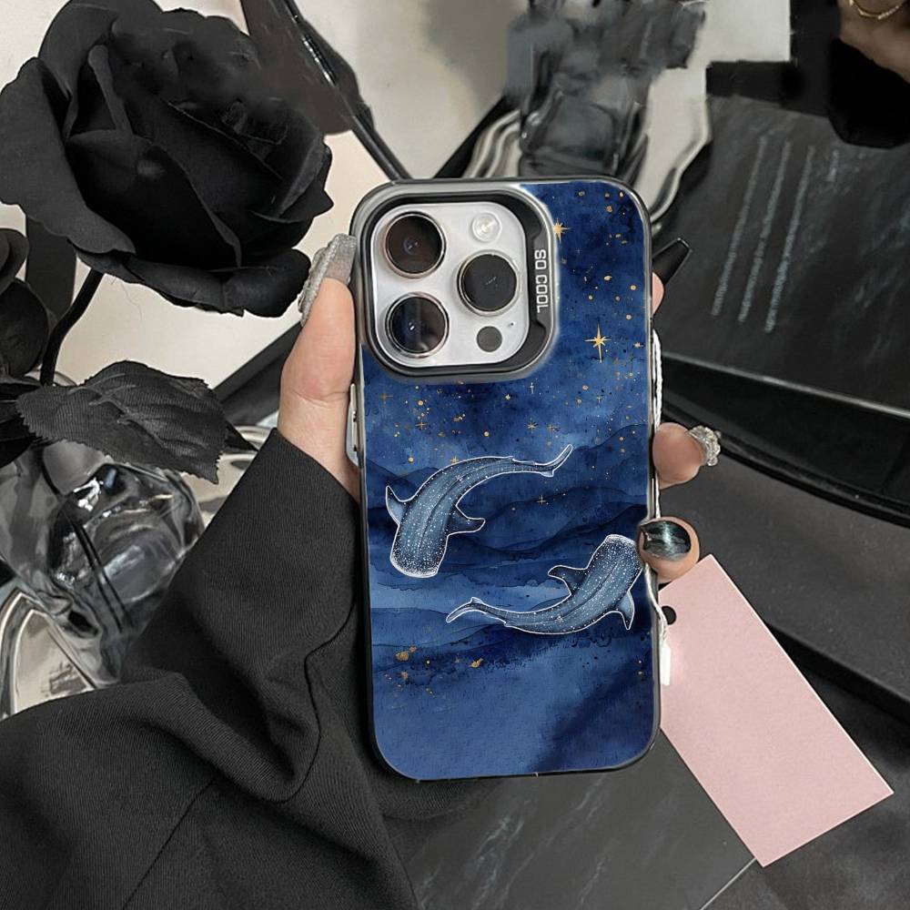 Чехол для телефона "Падение кита" для iPhone17, 16,15,14,13,12 Pro Max Черный Конфетный Матовый Ударопрочный Чехол
