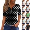 Women's Fashion Casual Solid Color Dot Print V-Neck Short Sleeve Decorative Button T-Shirt Top