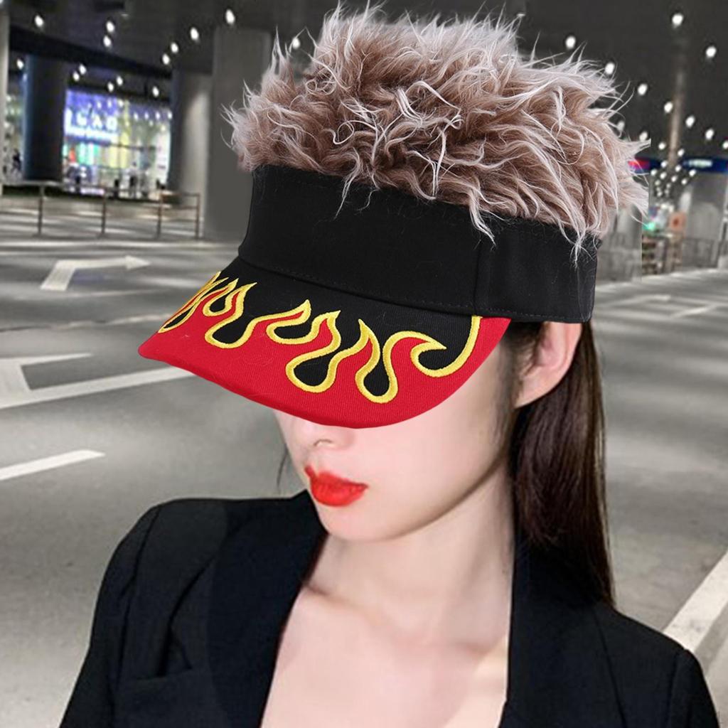 Visor Hat with Fake Hair Baseball Cap for Beach Sunbathing Cycling Christmas