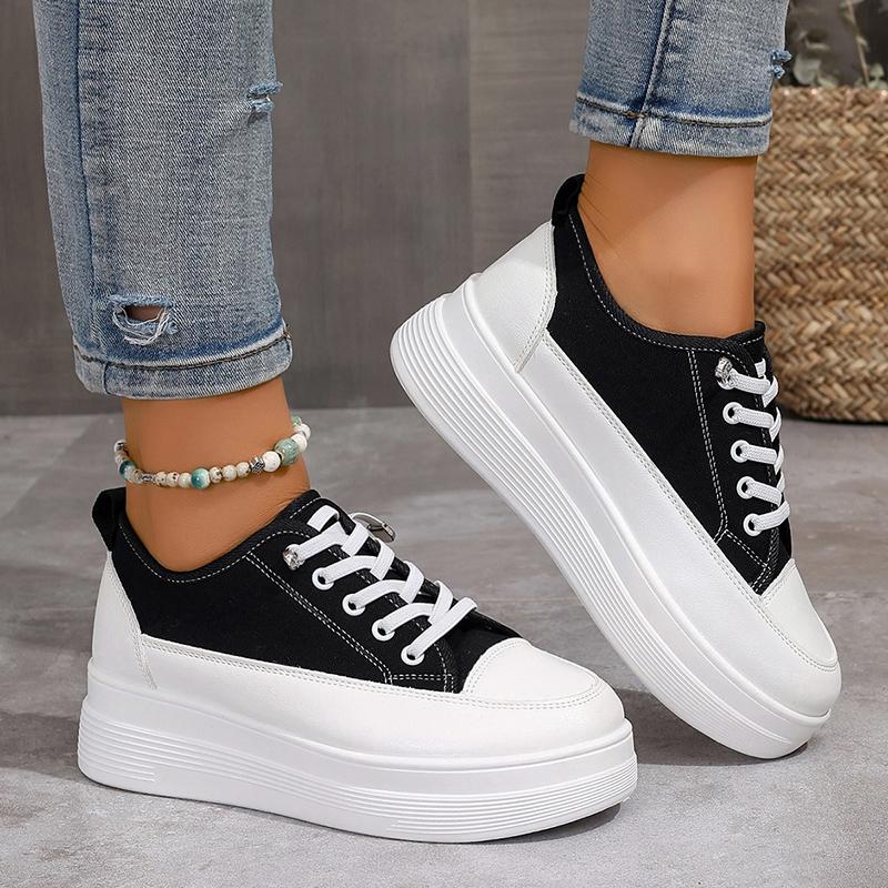 Черно-белые кроссовки на платформе, женские брендовые дизайнерские туфли для скейтбординга на шнуровке, женские осенние туфли с толстой подошвой, вулканизированные туфли Mujer