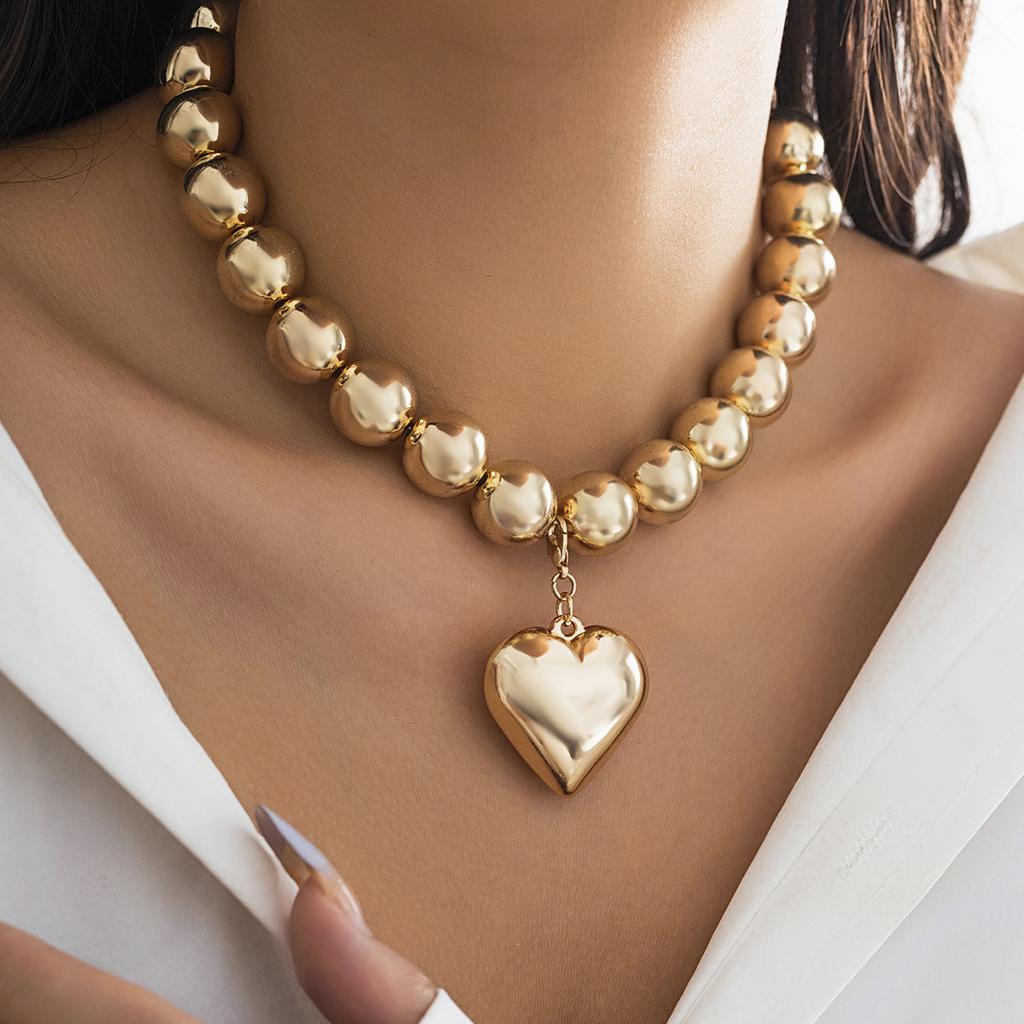 DIEZI Punk Big CCB Heart Pendant Necklace For Women Wedding Party Gift Simple Fashion Plastic Beads Choker Necklace Jewelry