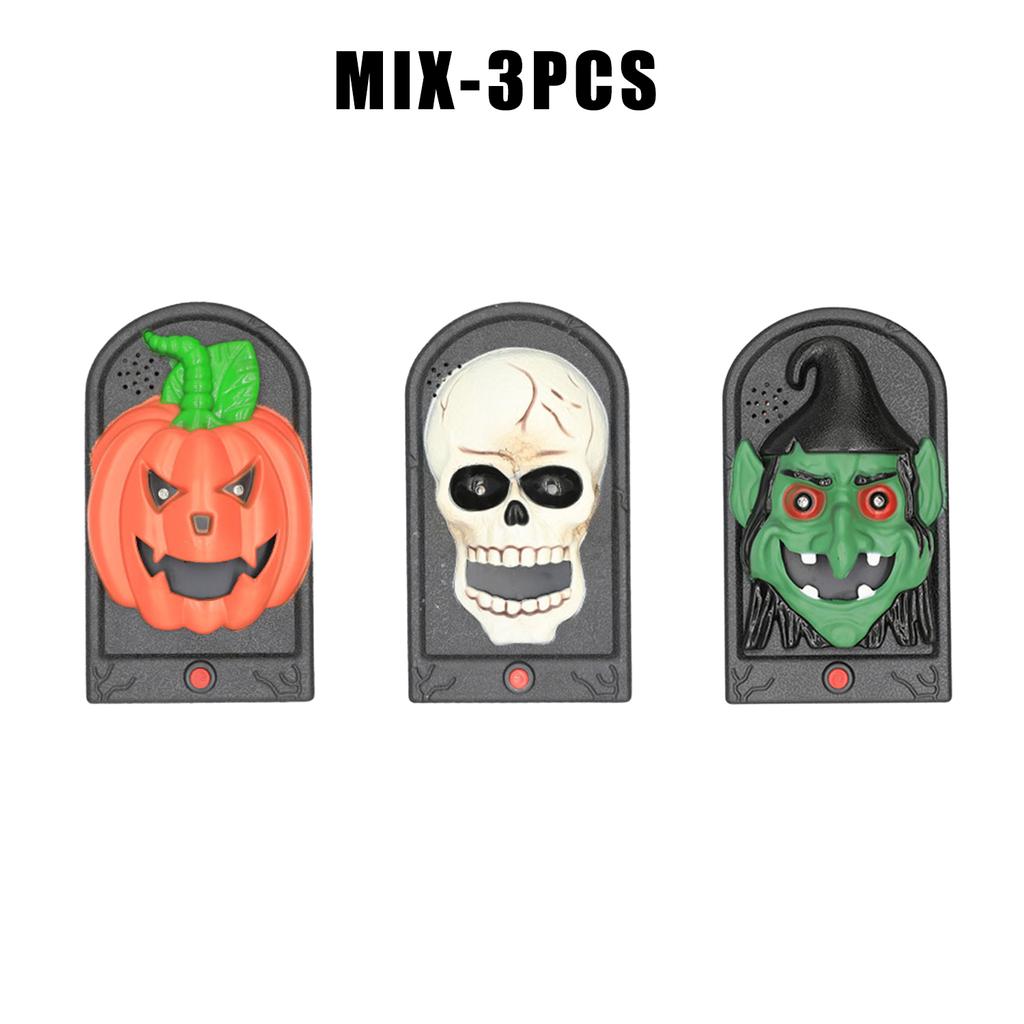 Halloween Pumpkin Light Skull Head Button Sound Haunted House Decoration Glowing Prank Doorbell Prop Scary Fun Party Supplies