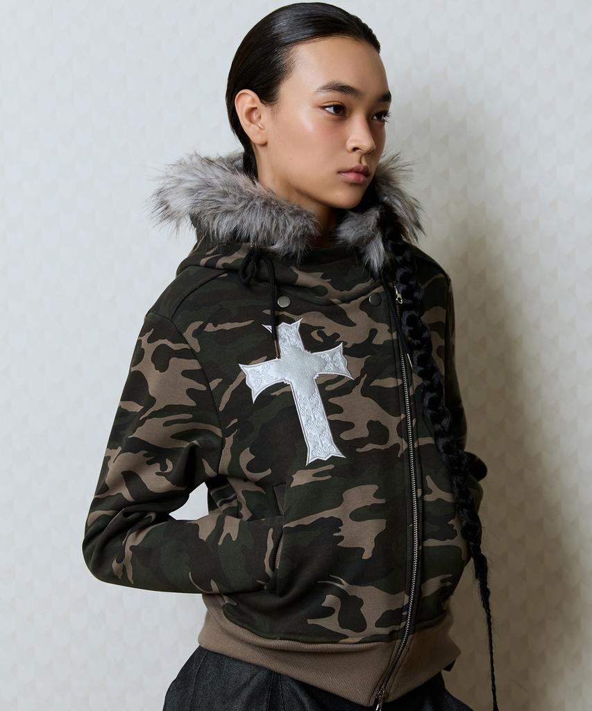 Luvistrue Gt Мех Несбалансированный Капюшон На Молнии(Camo)
