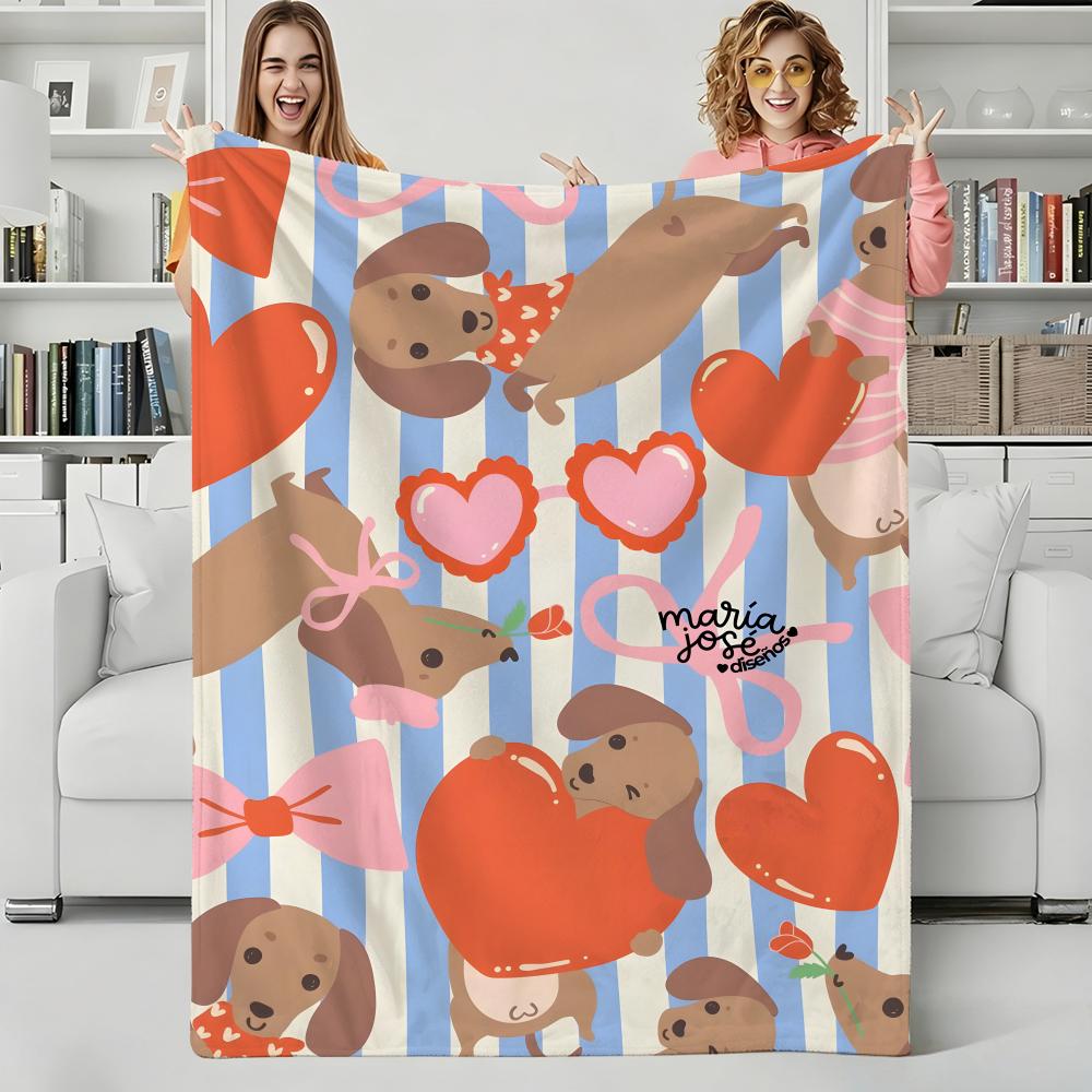 Cartoon S-Sausage dogs Throw Flannel Blanket Perfect for Sofa Office Bed Travel Sleep Read Relax Camping four season use