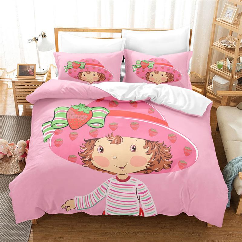 Pink Romantic Theme Duvet Cover Set King Queen Size Kawaii Cute Cartoon Yellow Crown Pink For Girls Women Polyester Bedding Set