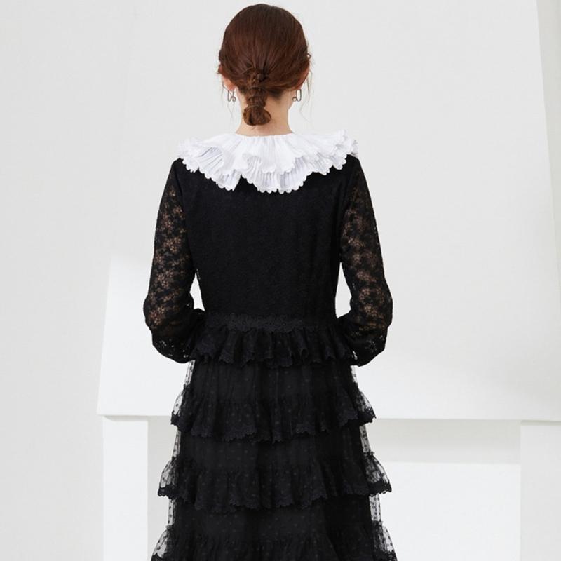 Женский плиссированный фальш-воротник-шаль в корейском стиле, двухслойный, с отделкой фестонами и кружевом, белый, половина рубашки, кружевное пончо-накидка на шнуровке