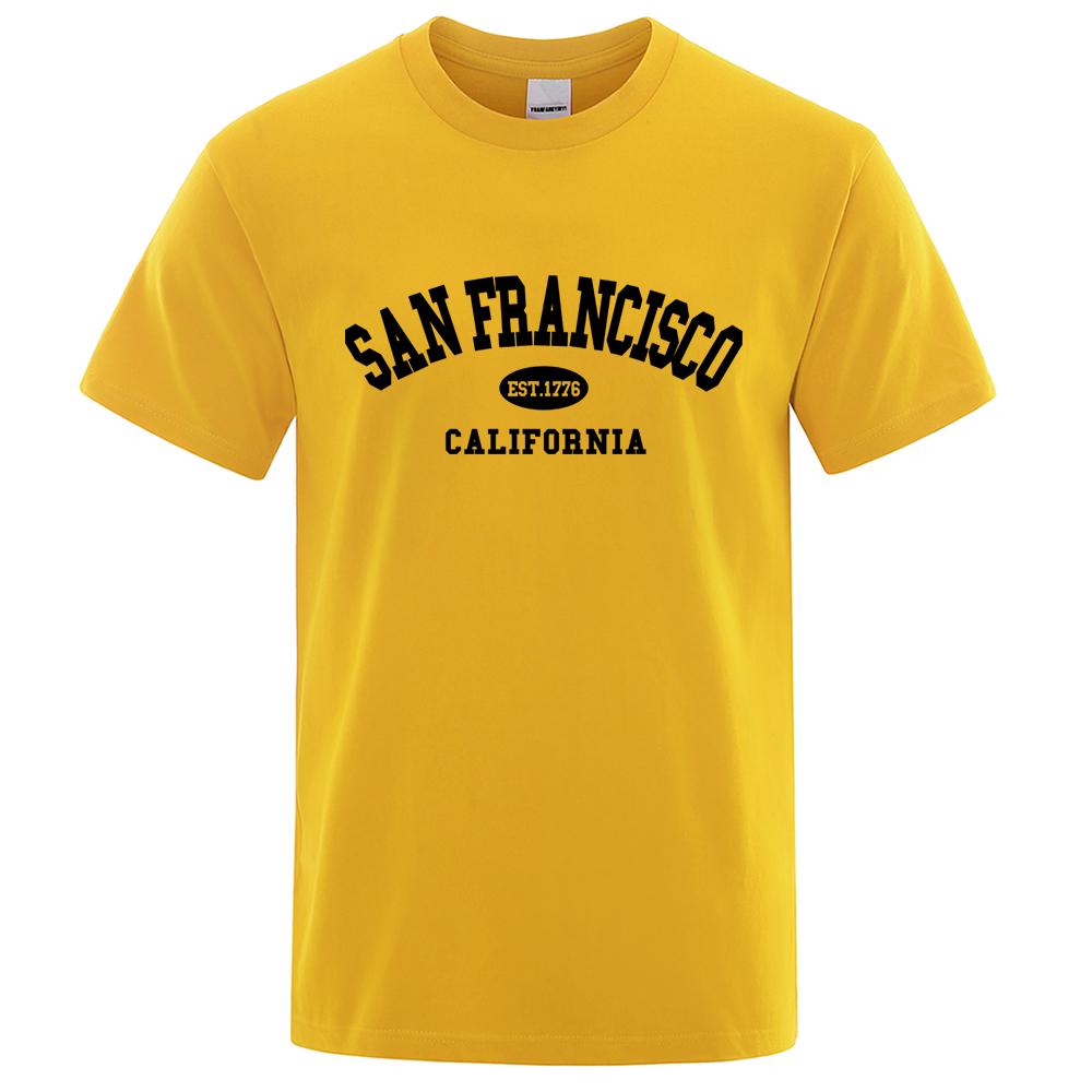 Хлопок Сан-Франциско Основан в 1776 году Калифорния Футболки с буквой T Мужская мода Оверсайз Топы Летняя футболка Свободный Дизайнерский Роскошный Тис Одежда