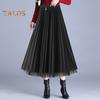 Женская юбка миди, эластичная юбка А-силуэта с высокой талией, однотонная, двухсторонняя, двусторонняя, осенне-зимняя юбка