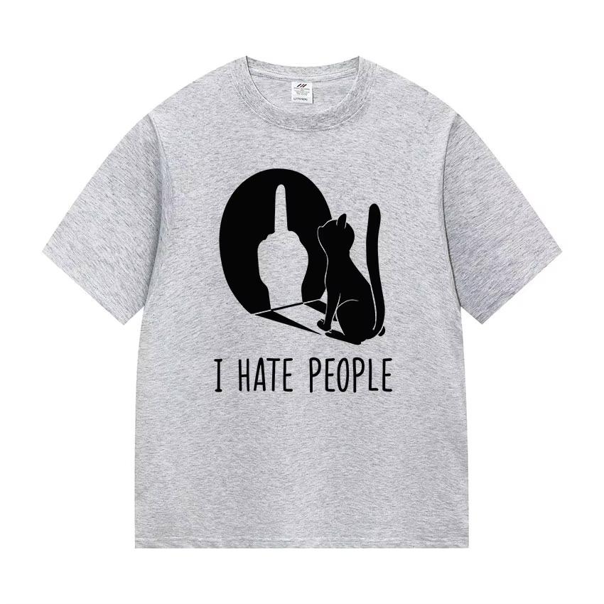 Cat Shadow I Hate People Middle Finger TShirt Humor Funny Kitty Meme Graphic T Shirt Casual Fashion ONeck Short Sleeve T Shirt