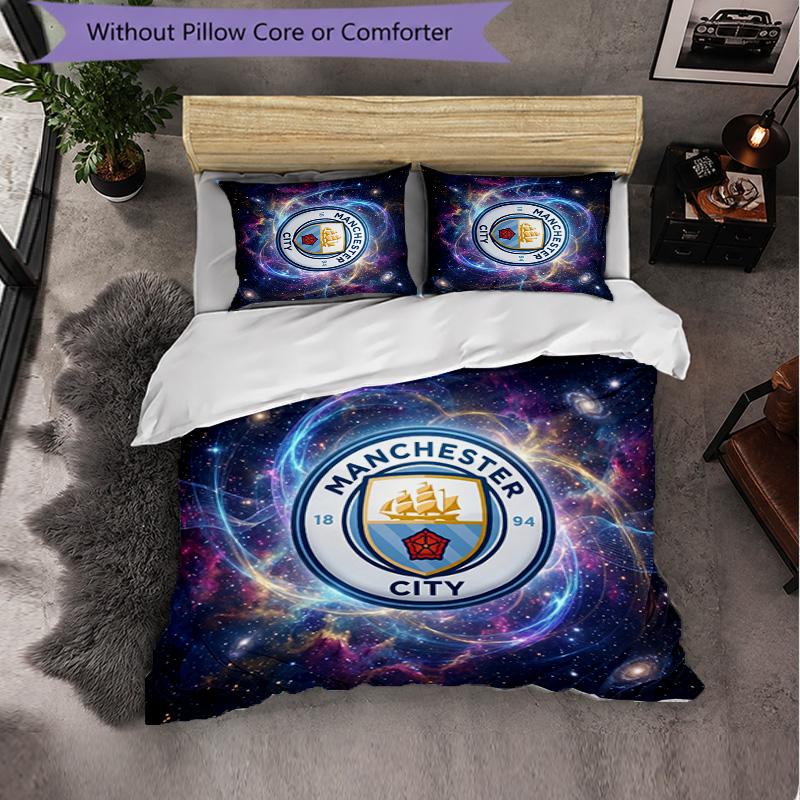 Manchester City Pattern 3 Pieces Bedding Set Soft Microfiber Duvet Cover with Pillow Cases for Bedroom