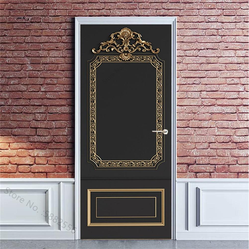 PVC Self-Adhesive Waterproof Door Sticker Modern Simulation Door Mural Wallpaper Living Room Study Home Decor Art Door Poster