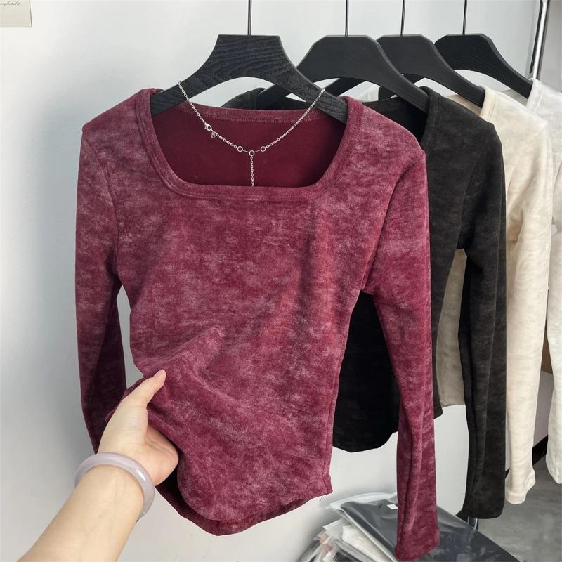 Square Collar Base Top Long Sleeved T-shirt