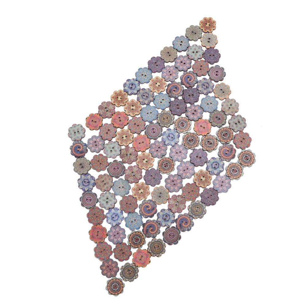 100pcs Mixed Pattern Wooden Buttons 2 Holes DIY Craft Buttons For Sewing Craft