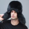 Зимние мужские шапки из натурального меха лисы Русская мода Серебристо-лисий меховой кепи Защита ушей Теплое Высококачественная шапка-авиатор