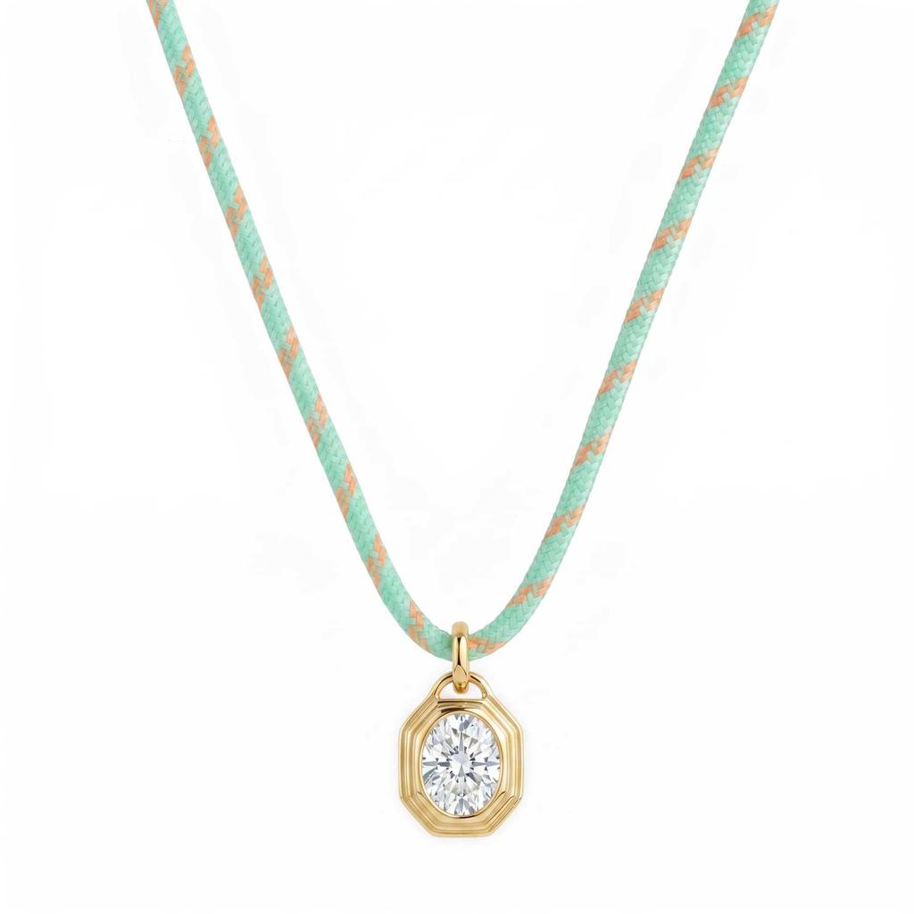 Stainless Steel Gold Tone Frame Heart Lock Marquise Zircon Pendant Colorful Braided Rope Necklace for Women Stackable Jewelry