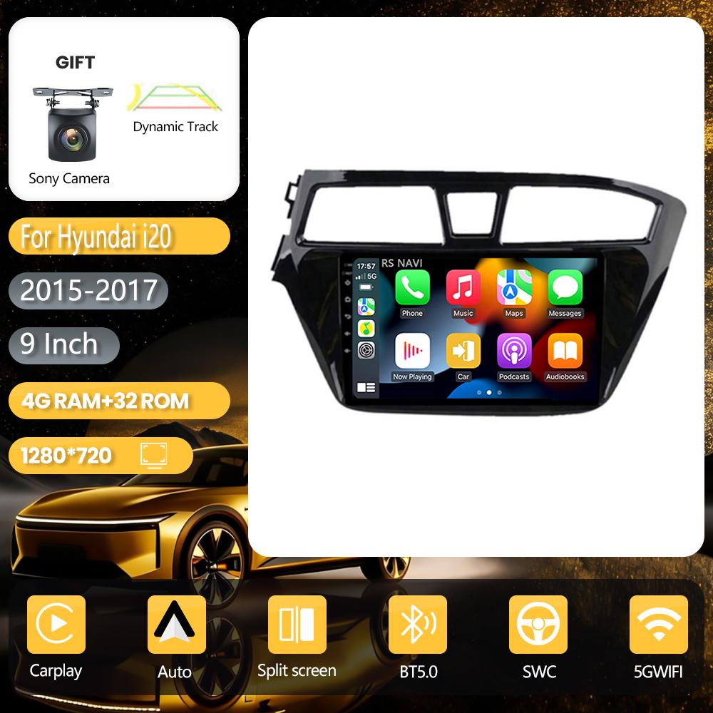 Autoradio multimédia Android 16 Carplay Auto avec lecteur vidéo BT pour Hyundai i20 2 II GB 2014 - 2018, commande au volant, DVD