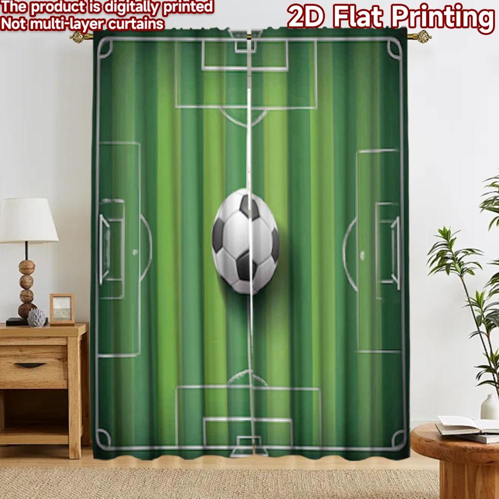 2D flat printing 2pcs Curtain Party Curtain Soccer Ball on Field Digital Printed Polyester Drapes Festive Wall Decor for Indoor