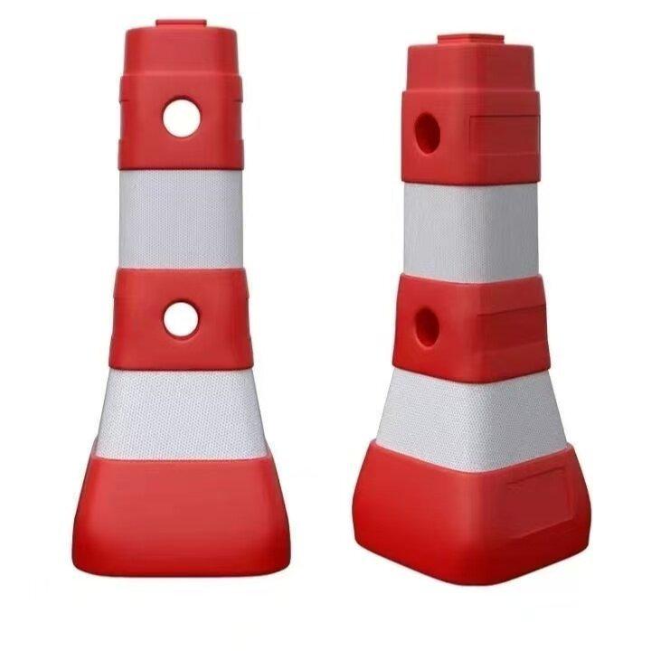 Plastic Water-Filled Barrier: Blue/White Guardrail with Red/White Connectors