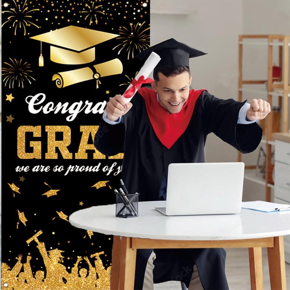 Black Gold Graduates Theme Background Congrats Grad Happy Graduation Banner  Adults Kids