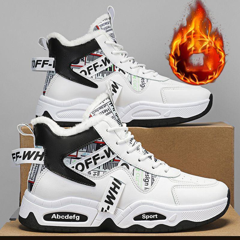 Зимние мужские флисовые теплые сноубутсы, мужские высокие кроссовки на толстой подошве, нескользящие, повседневные, для улицы, мужская платформа, хлопковая обувь