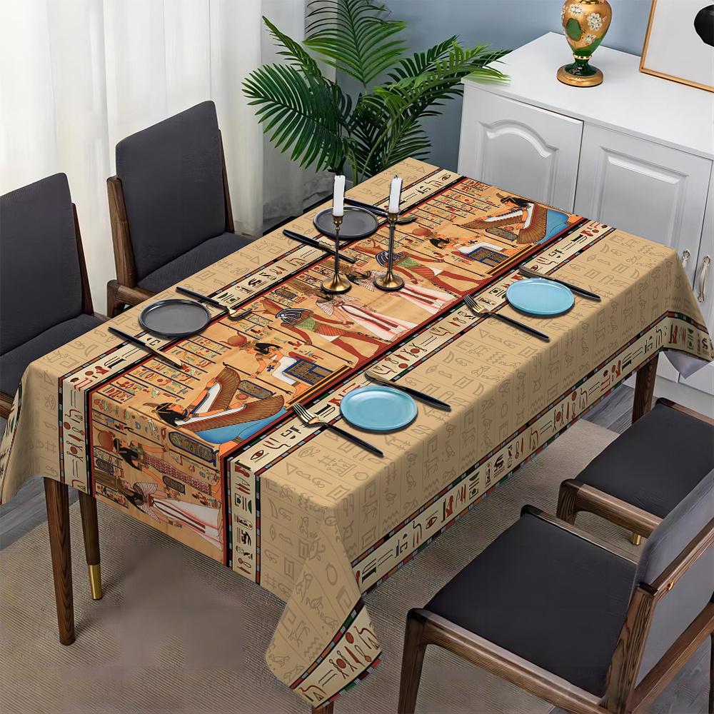 Ancient Egyptian Hieroglyphic Waterproof Tablecloth Reusable Kitchen Dining Table Decor for Holiday Party