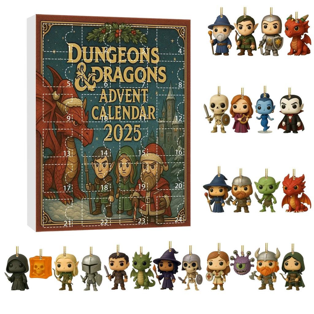 2025 Dungeons and Dragons Advent Calendar,24 Days Countdown Calendar with D and D Characters Christmas Tree Hanging Ornament