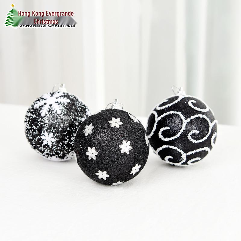 Набор ornaments для Рождественской елки из черной и серебристой пены - 8см Расписной шар и 10см Самоклеящиеся украшения