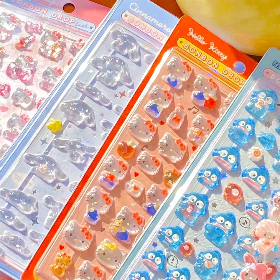 7 Стилей Аниме Sanrio Kuromi Hellokitty Hangyodon Cinnamoroll 3D прозрачные гелевые наклейки Кристальные декоративные наклейки Чехлы DIY игрушка
