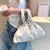 New Women's Retro Bundle Literary and Pastoral Handbag Solid Color Drawstring Commuter Bag