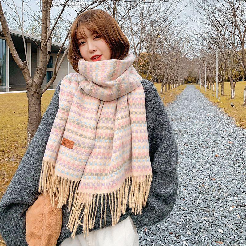 Two Tone Thousand Bird Grid Scarf Women's Winter Korean Edition Versatile Thick Women's Autumn/Winter Warm Scarf
