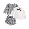 1-7 лет Девочки Модные комплекты одежды для детей Малыши Девочки Клетчатая куртка с длинным рукавом Пальто + рубашка Топы + шорты Повседневная одежда Наряды