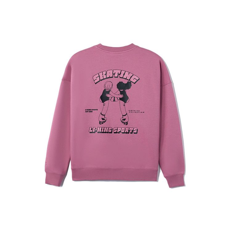 Li Ning Sports Trend Series Fun Print Флисовый теплый свободный пуловер Толстовка Женская толстовка Blackcurrant AWDR700-2