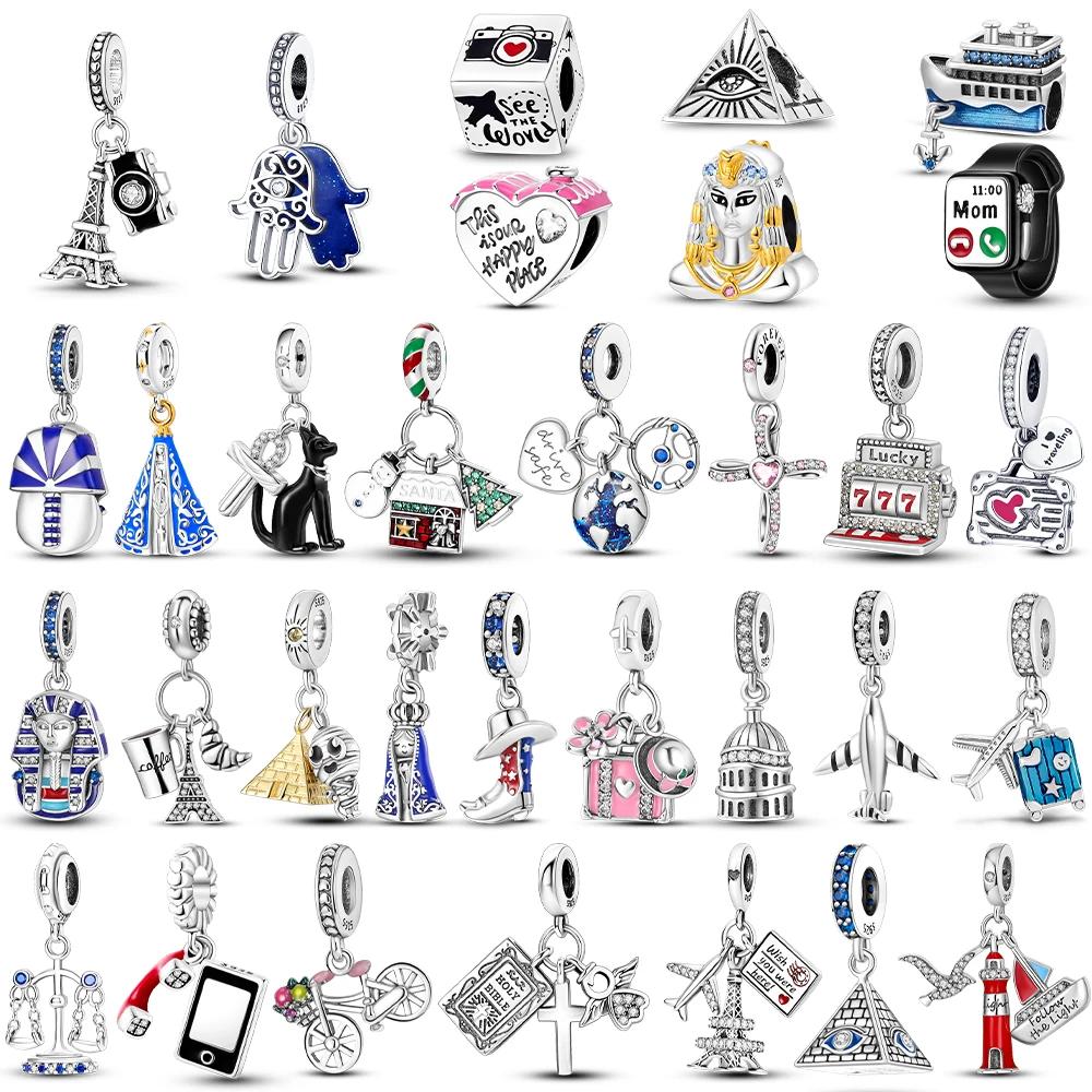 Charm Original Copper Paris Tower Pyramid Travel Country Flag Fit Bracelet Necklace Beads Pendant Women Diy Jewelry Gift