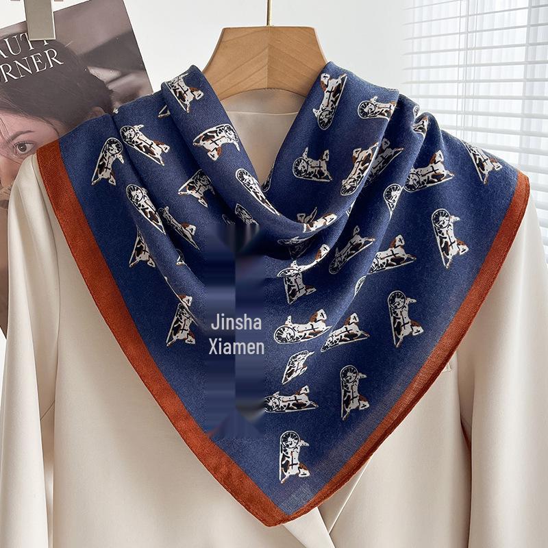 Women's French Red Cotton Silk Blend Scarf – 70CM Neck and Headscarf, Spring/Autumn Fashion Accessory