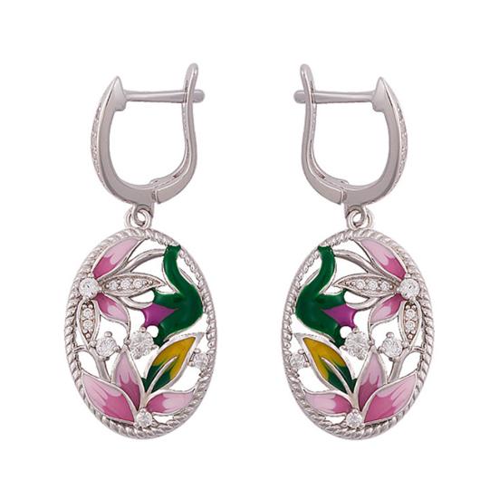 Леди эмаль цветок горный хрусталь овальные висячие серьги ожерелье кольцо ювелирный подарок