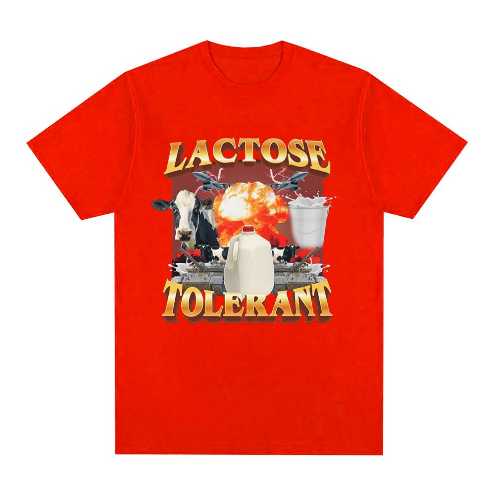 Lactose Tolerant Graphic Print T-Shirt Men's Vintage Fashion Short Sleeve T-shirts 100% Cotton Casual Cozy Oversized T Shirts
