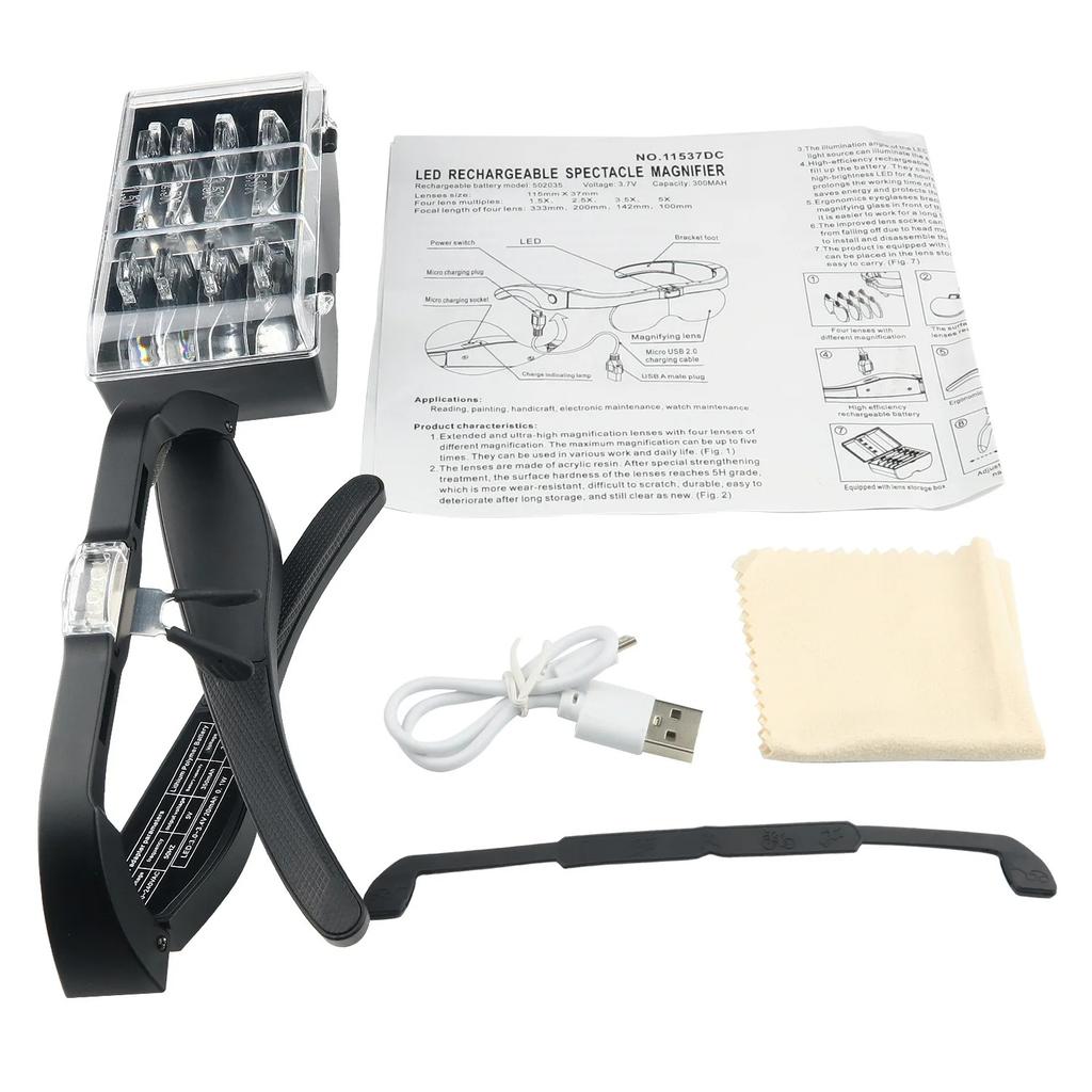 Увеличительные очки Magnifier1.5x 2.5x 3.5x 5.0x Usb перезаряжаемые со светодиодной подсветкой для чтения ювелиров часовщиков ремонт носить