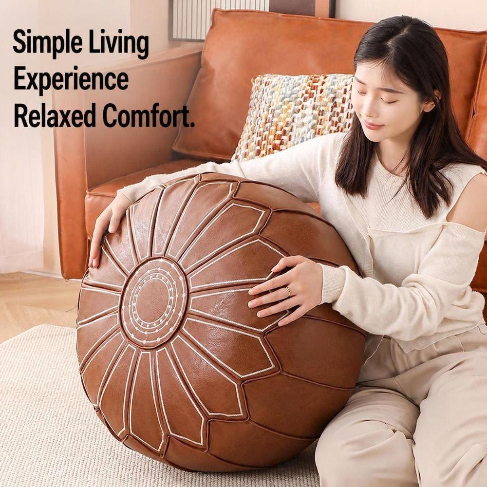 PU Leather Fillable Ottoman Pouf Round Shape Round Pouf Cover New Storage Ottoman Living Room