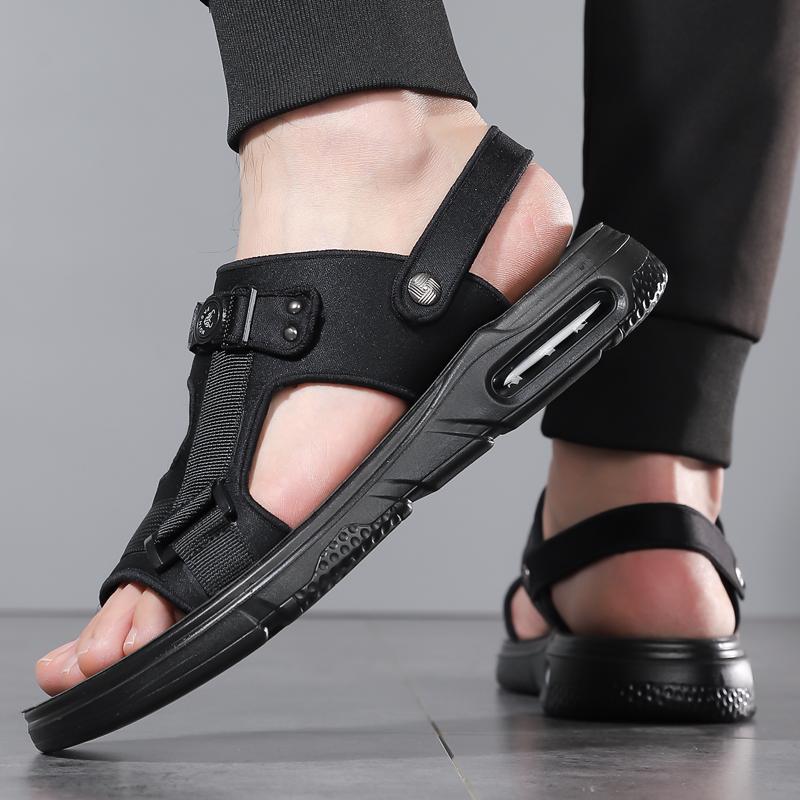 Черные летние кожаные сандалии для мужчин, пляжная обувь, повседневная праздничная обувь, удобные дышащие нескользящие тапочки на толстой подошве