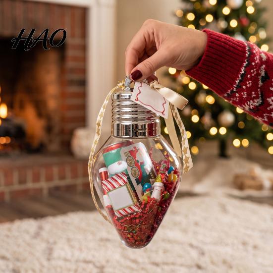 Christmas Home Decor Items Bulb Shape Storage Jar, Transparent Refillable Light Clear Plastic Fillable Ornaments Ornament, Tree Pendant for