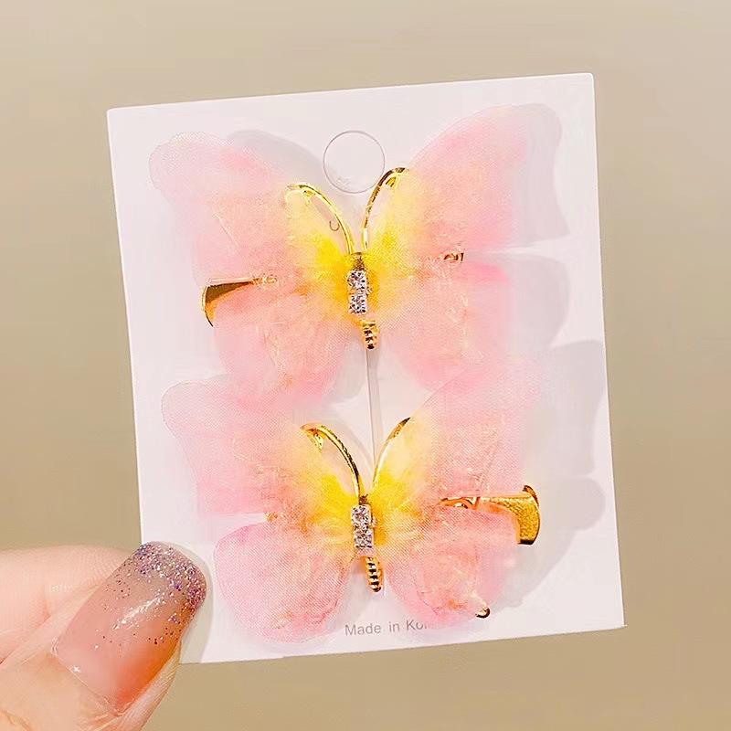 Заколка для волос ручной работы в виде бабочки с трехмерным градиентом для девочек, заколка в античном стиле, боковой зажим с ломаной челкой