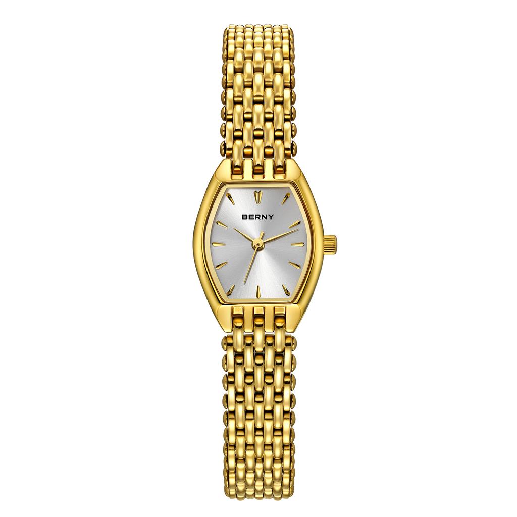 BERNY Gold Watches for Women Luxury Slim Elegant Ladies Quartz Watch Golden Stainless Steel Fashion Dress Wristwatch