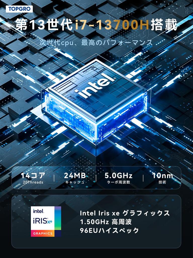 TOPGRO Mini PC 13th Generation Core 32GB SSD Thunderbolt4 Compatible Windows11 Pro 4 Screen Simultaneous Output Small PC i7-13700H DDR5/1TB PCIe4.0